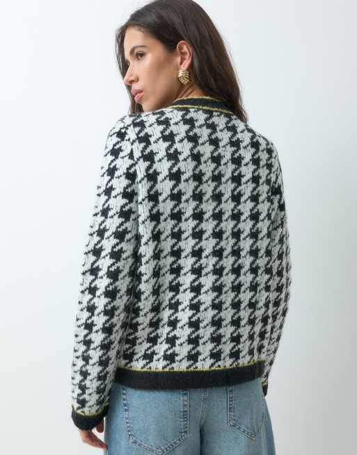 ASOS DESIGN cardigan a pied de poule con bottoni dorati in monocromatico, 5 di 5