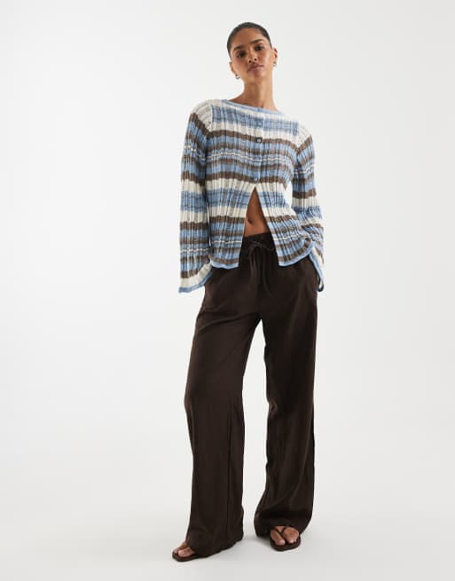 ASOS DESIGN - Cárdigan a rayas azules de punto calado enrejado, 2 de 4