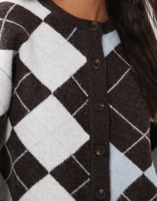 ASOS DESIGN cardigan a rombi misti color cioccolato, 2 di 4
