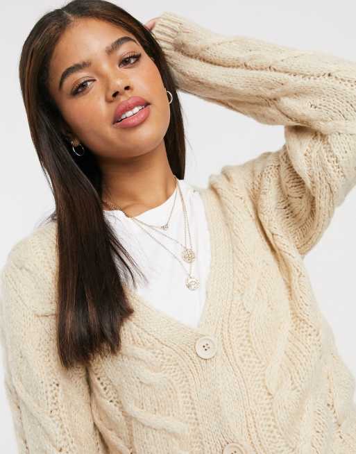 ASOS DESIGN - Cardigan a trecce color avena in coordinato