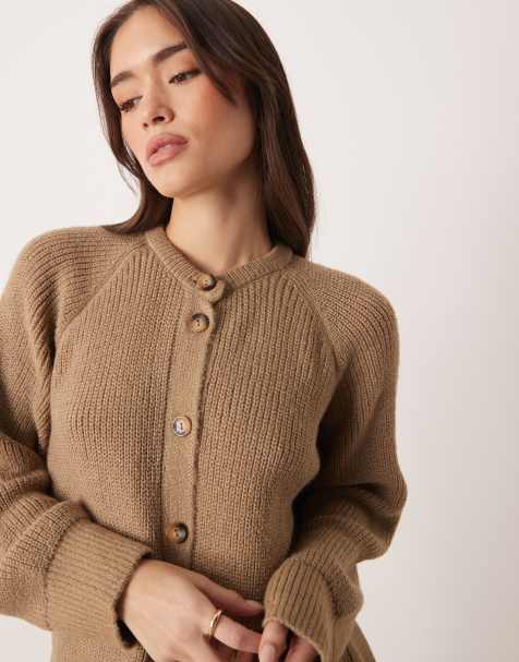 ASOS DESIGN - Cardigan accollato in maglia color moka - view 1