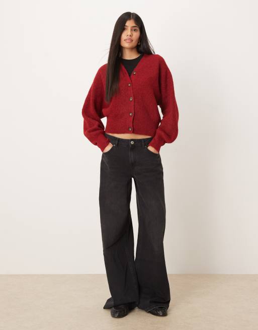 ASOS DESIGN - Cardigan ad ali di pipistrello in maglia soffice bordeaux, 3 di 4