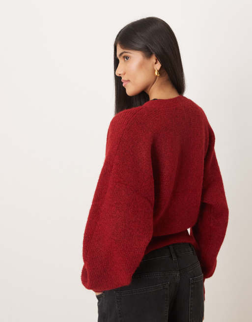 ASOS DESIGN - Cardigan ad ali di pipistrello in maglia soffice bordeaux, 4 di 4