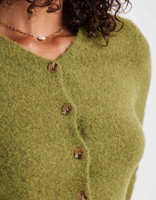 ASOS DESIGN - Cardigan aderente verde oliva con scollo a V, 3 di 4