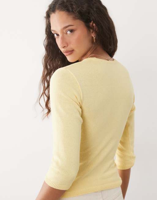 ASOS DESIGN - Cárdigan amarillo pastel de manga tres cuartos de punto, 4 de 4