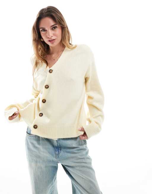 ASOS DESIGN - Cardigan asimmetrico in maglia color latticello