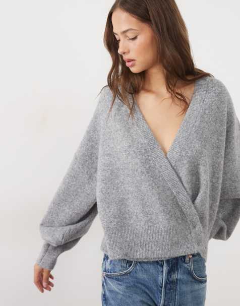 ASOS DESIGN cardigan avvolgente con maniche a pipistrello grigio mélange - view 1