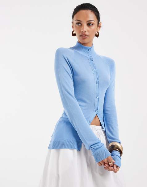 ASOS DESIGN - Cárdigan azul con cuello alzado de punto fino transparente - view 1