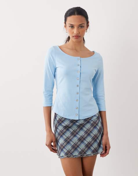 ASOS DESIGN - Cárdigan azul pastel con mangas 3/4, cuello barco y bajo moldeado - view 1
