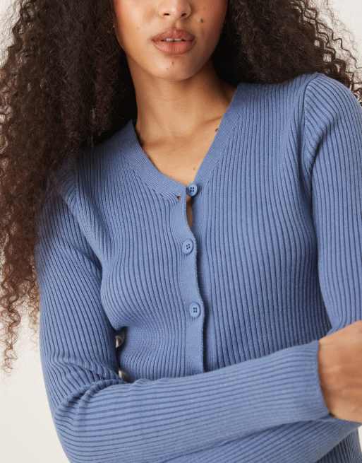ASOS DESIGN - Cardigan blu a coste con scollo a V, 4 di 4