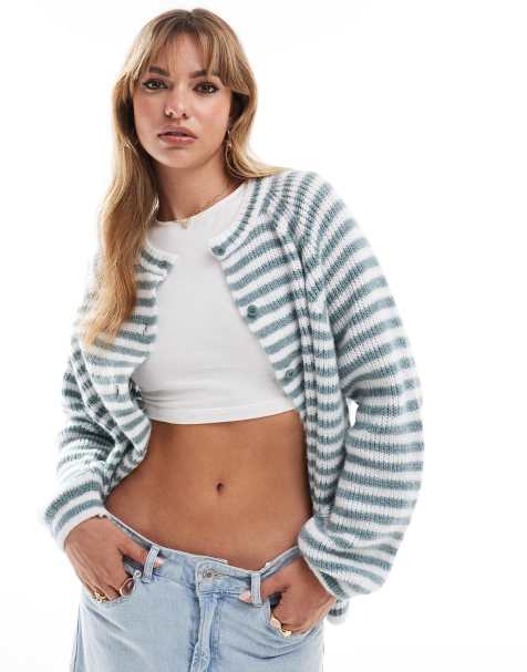 ASOS DESIGN - Cardigan blu a righe con maniche raglan - view 1