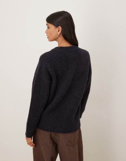 ASOS DESIGN - Cardigan blu navy ardesia premium in misto lana e lana d'alpaca, 3 di 4