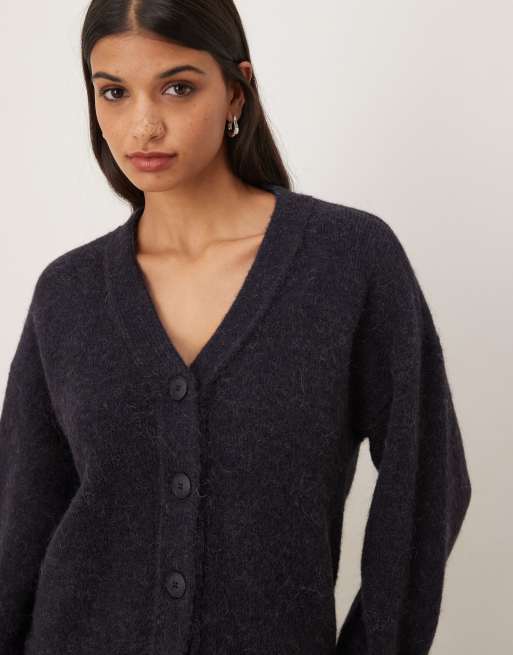 ASOS DESIGN - Cardigan blu navy ardesia premium in misto lana e lana d'alpaca, 4 di 4