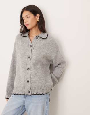 ASOS DESIGN - Cardigan-chemise en maille avec col et point de boutonnière - Gris