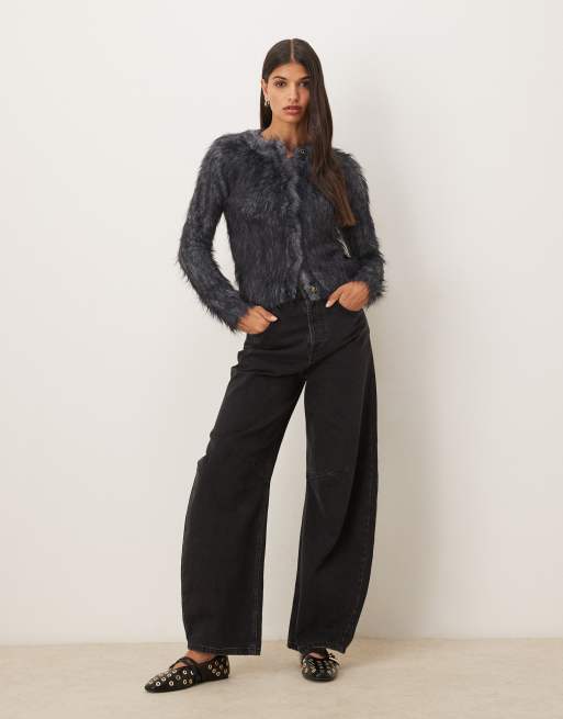 ASOS DESIGN - Cardigan classico in maglia molto pelosa grigio, 2 di 4