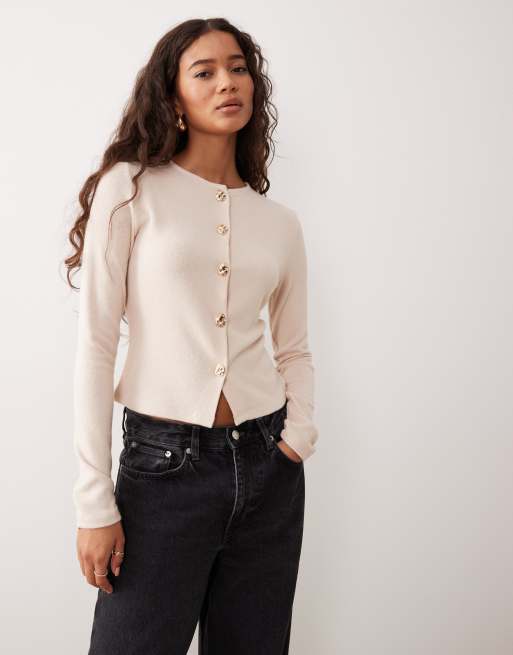 ASOS DESIGN - Cardigan classico morbidissimo color crema con bottoni dorati