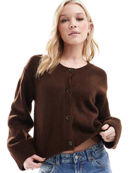 ASOS DESIGN - Cardigan color cioccolato con scollo rotondo - view 1