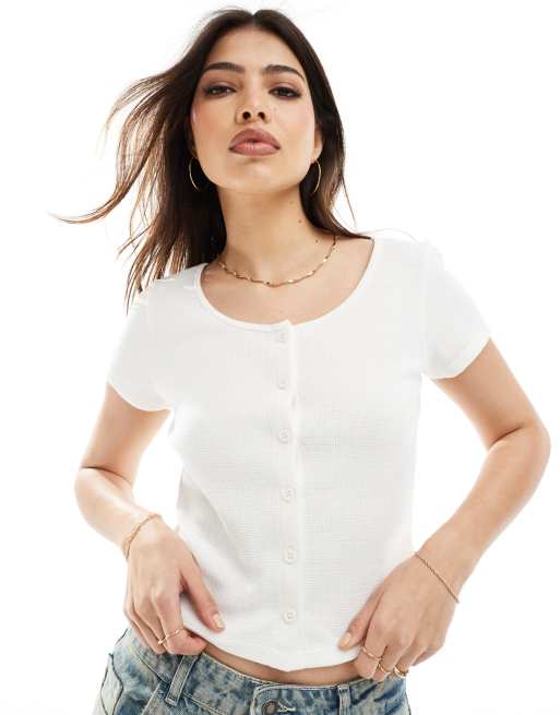 ASOS DESIGN - Cardigan color crema a nido d'ape con scollo rotondo e maniche ad aletta