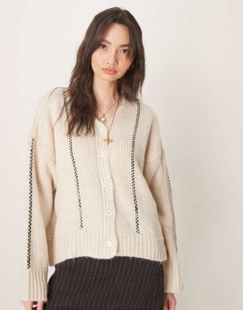 ASOS DESIGN - Cardigan color crema con cuciture e scollo a V - view 1