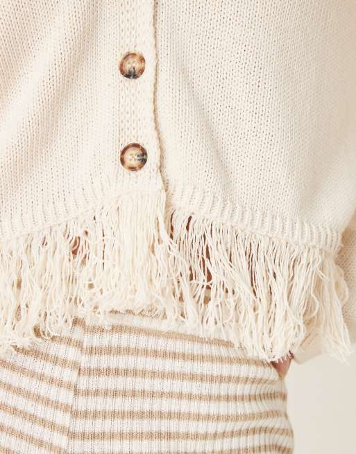 ASOS DESIGN - Cardigan color crema con frange sull'orlo, 4 di 4
