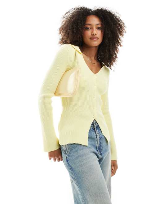 ASOS DESIGN - Cardigan color latticello a coste con colletto e scollo a V