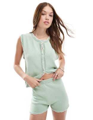 ASOS DESIGN - Cardigan color pistacchio con impunture in coordinato