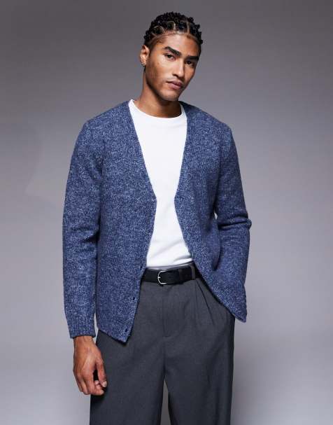 ASOS DESIGN - Cardigan comodo con scollo a V in maglia blu con abbottonatura nascosta - view 1