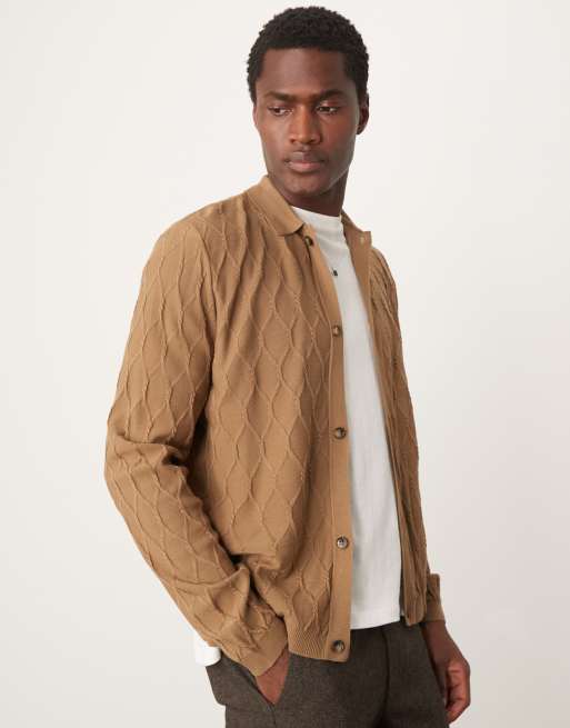 ASOS DESIGN - Cardigan comodo in maglia leggera marrone con cuciture a rombi