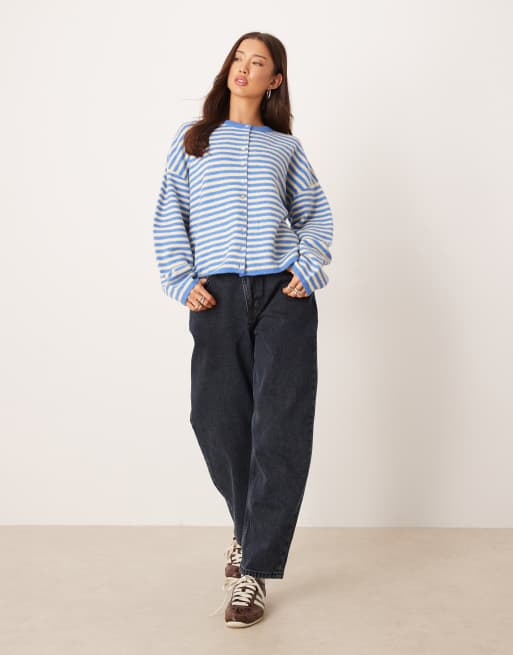 ASOS DESIGN - Cardigan comodo leggero blu e giallo a righe, 2 di 4