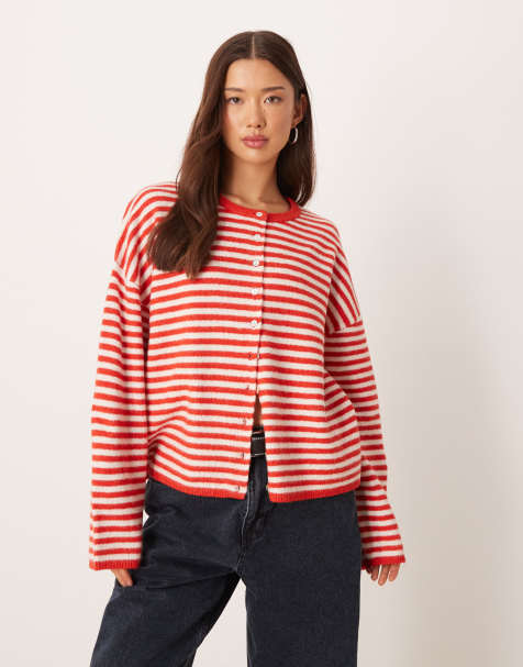 ASOS DESIGN - Cardigan comodo leggero rosso e bianco a righe - view 1