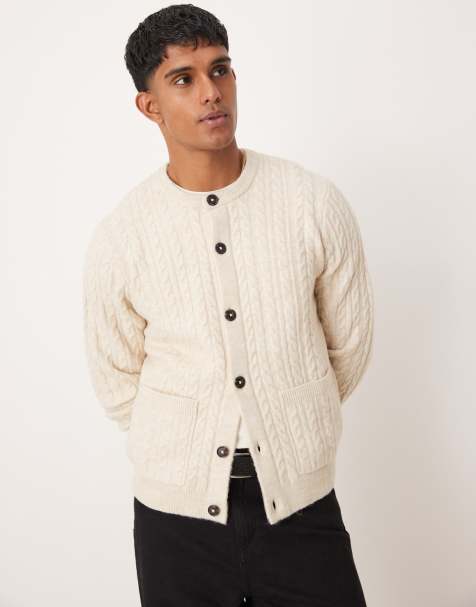 ASOS DESIGN - Cardigan comodo squadrato color pietra girocollo in maglia lavorata a trecce - view 1