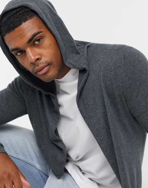 ASOS DESIGN - Cardigan con cappuccio e fondo arrotondato antracite