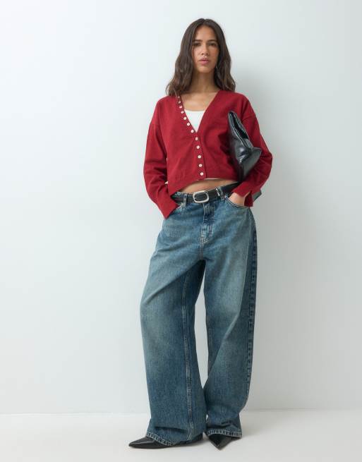 ASOS DESIGN cárdigan con cuello de pico y detalle de botones en rojo, 2 de 5
