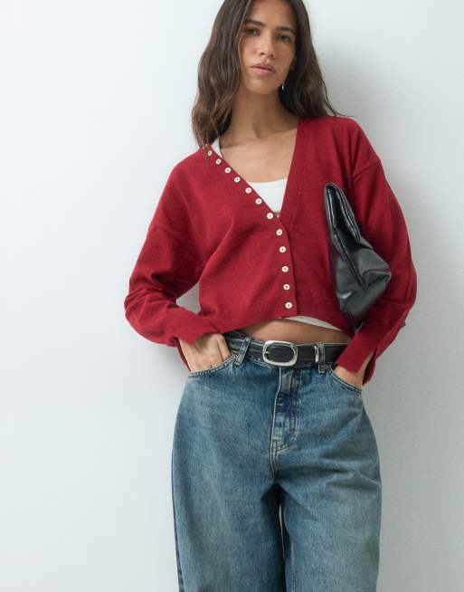 ASOS DESIGN cárdigan con cuello de pico y detalle de botones en rojo, 5 de 5