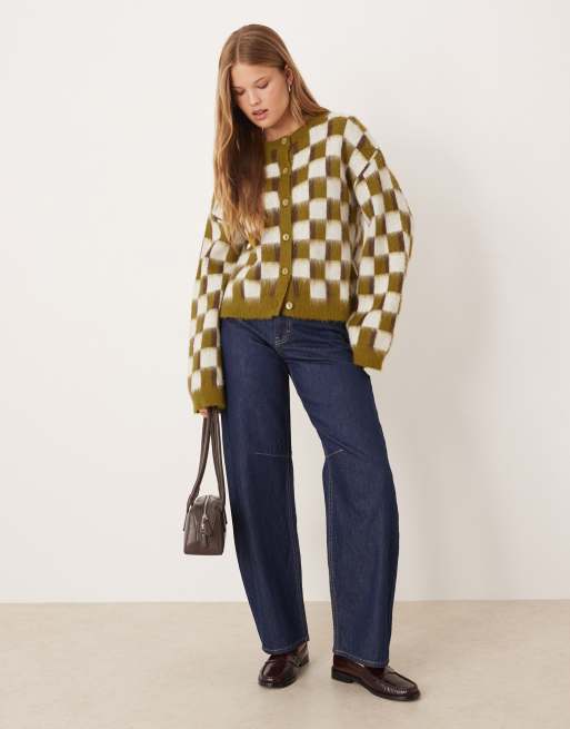ASOS DESIGN - Cardigan con motivo rétro in maglia spazzolata, 3 di 4