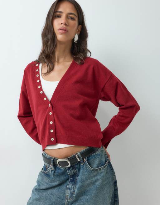 ASOS DESIGN cardigan con scollo a V e dettagli a bottoni rosso, 1 di 5