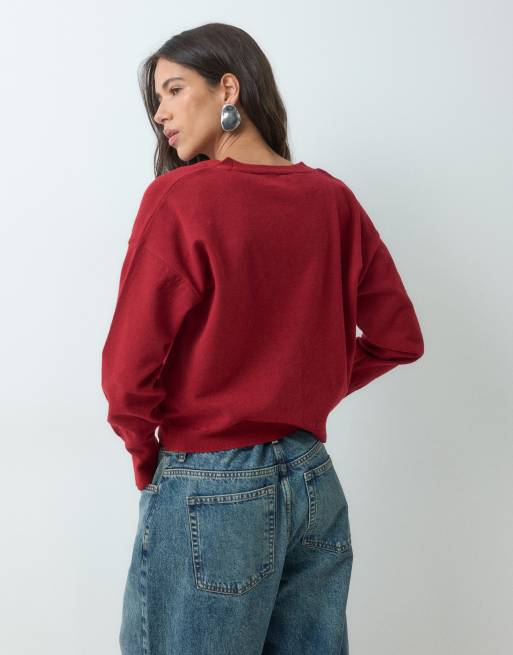ASOS DESIGN cardigan con scollo a V e dettagli a bottoni rosso, 3 di 5