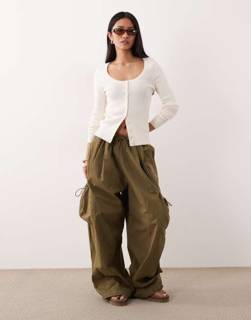 ASOS DESIGN - Cardigan con scollo rotondo ampio in misto cotone crema, 4 di 4