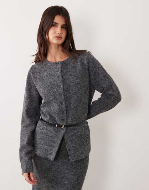 ASOS DESIGN cardigan coordinato con cintura in similpelle antracite - view 1