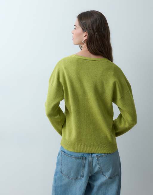ASOS DESIGN cárdigan corto con detalle mao en verde oliva, 3 de 4