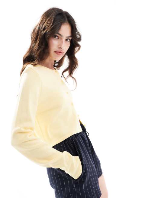 ASOS DESIGN - Cardigan corto girocollo in maglia color latticello