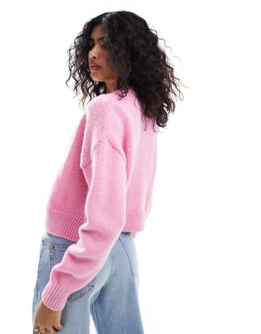 ASOS DESIGN - Cardigan corto girocollo rosa, 3 di 4