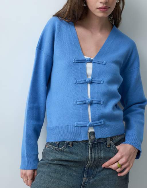 ASOS DESIGN cardigan court à col mao bleu, 3 de 4