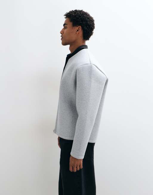 ASOS DESIGN cárdigan de corte relajado con cremallera completa en tejido texturizado gris, 5 de 5
