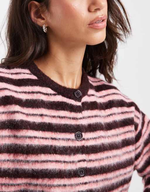 ASOS DESIGN - Cárdigan de cuello redondo cepillado en burdeos y rosa, 4 de 4