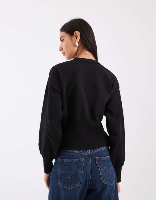 ASOS DESIGN cárdigan de punto compacto con herrajes dorados en negro, 3 de 4