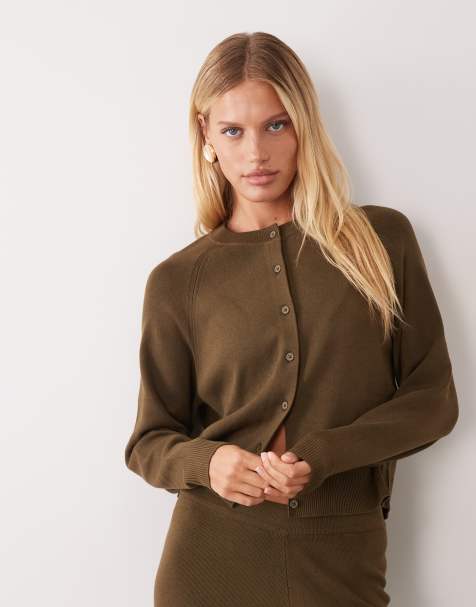 ASOS DESIGN - cárdigan de punto compacto y corte boxy del conjunto en caqui - view 1