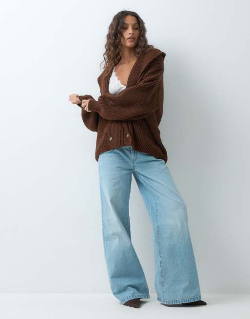 ASOS DESIGN cárdigan de punto con cuello chal en marrón chocolate, 2 de 5