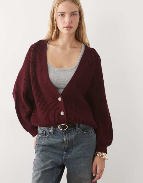 ASOS DESIGN - Cárdigan de punto extragrande en burdeos - view 1