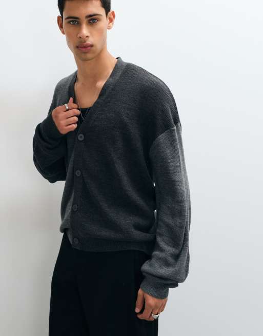 ASOS DESIGN - cárdigan de punto holgado con cuello de pico en color block gris, 5 de 5